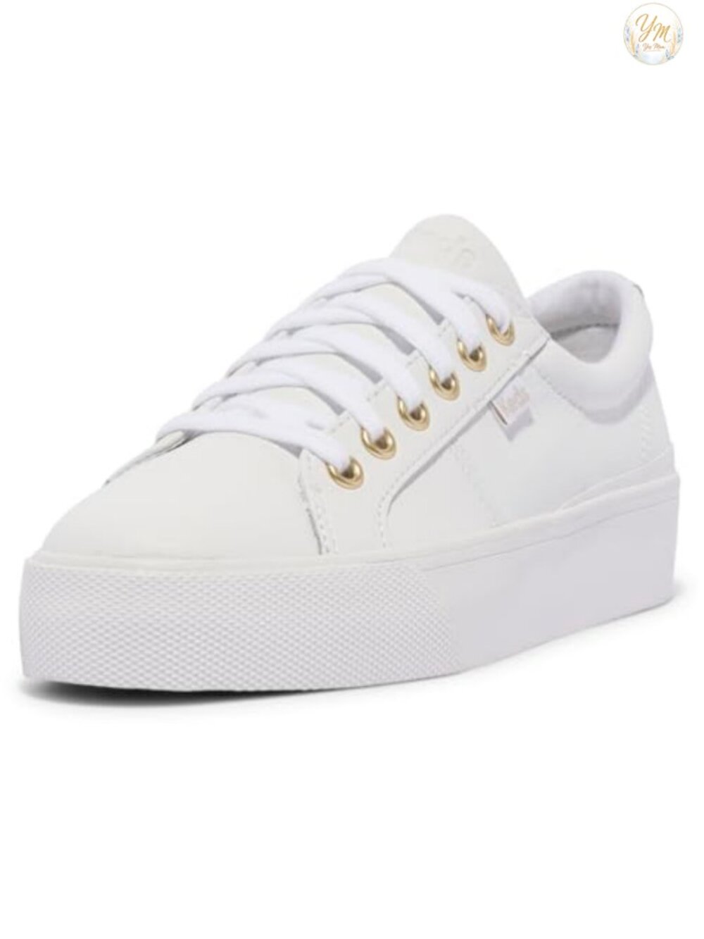 Women's White Leather Chunky Sneakers Lace-Up Hidden Wedge